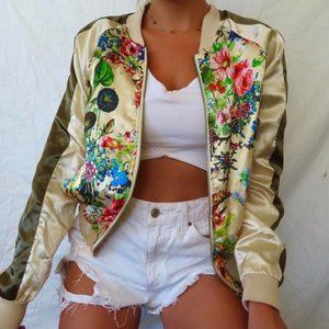 Butter Yellow Size Medium Green Bomber Silk